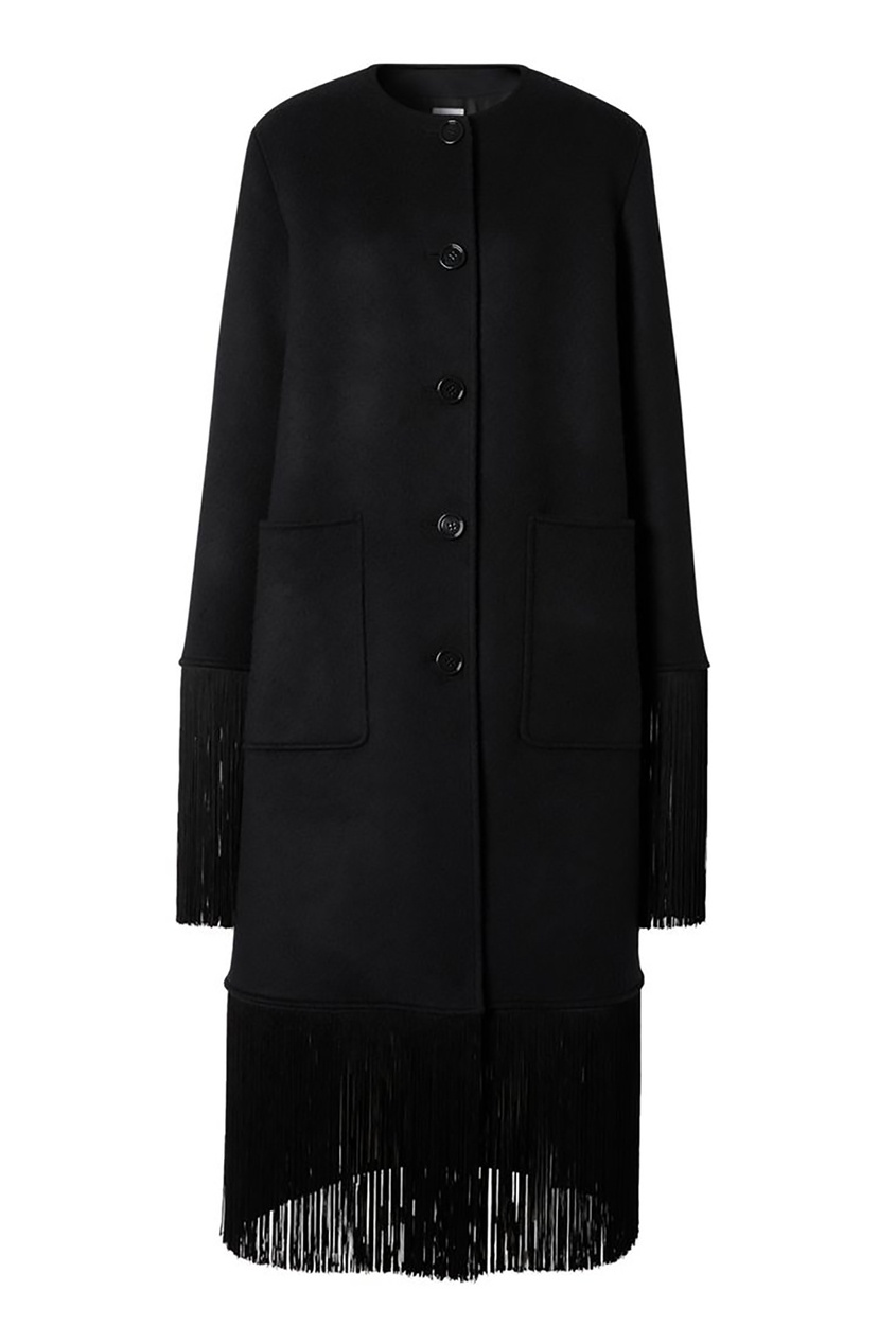 фото Черное пальто из шерсти с бахромой burberry