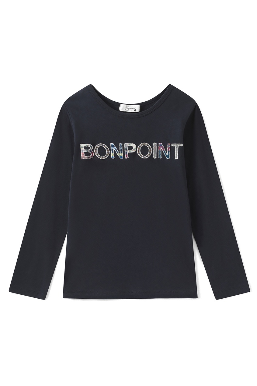 фото Темно-синий лонгслив с логотипом bonpoint