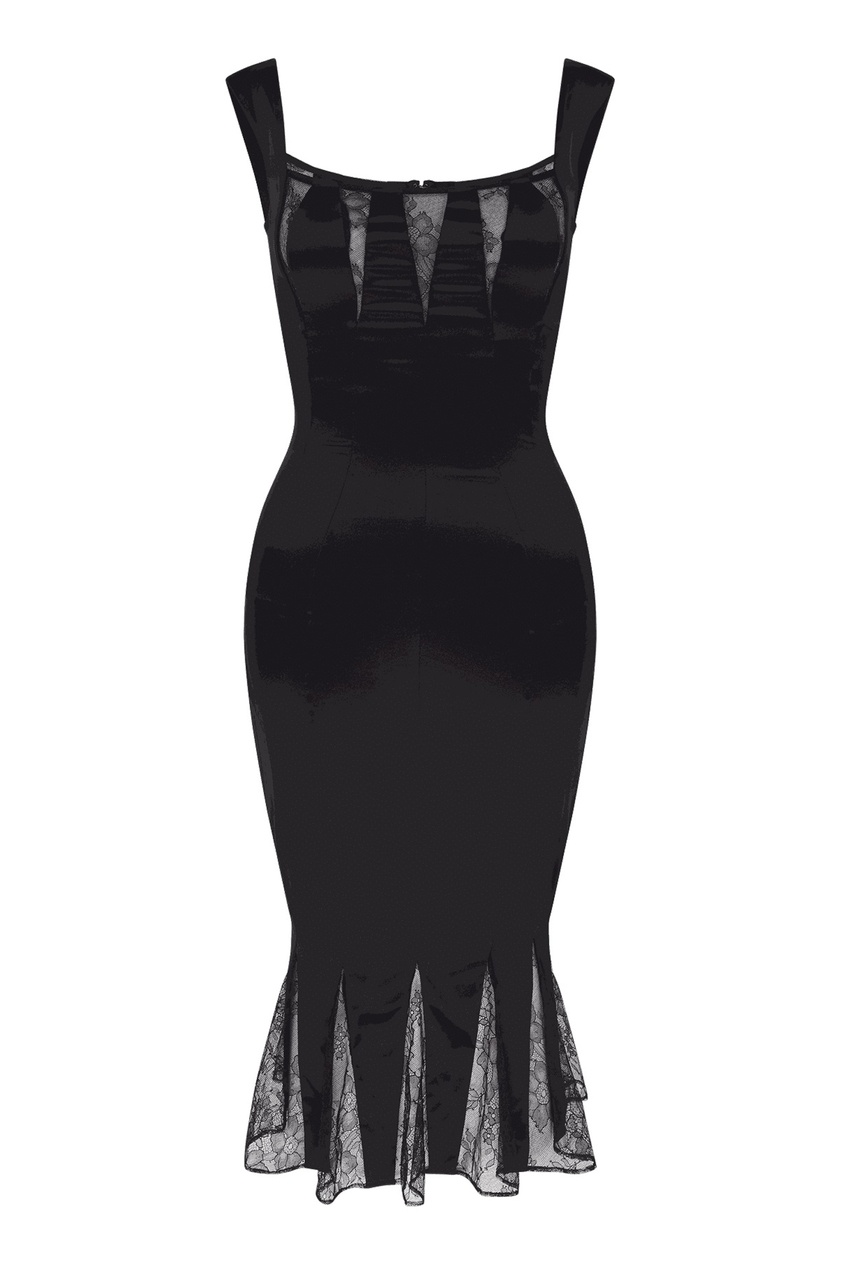фото Черное платье-футляр из шелка с кружевными вставками vada agent provocateur