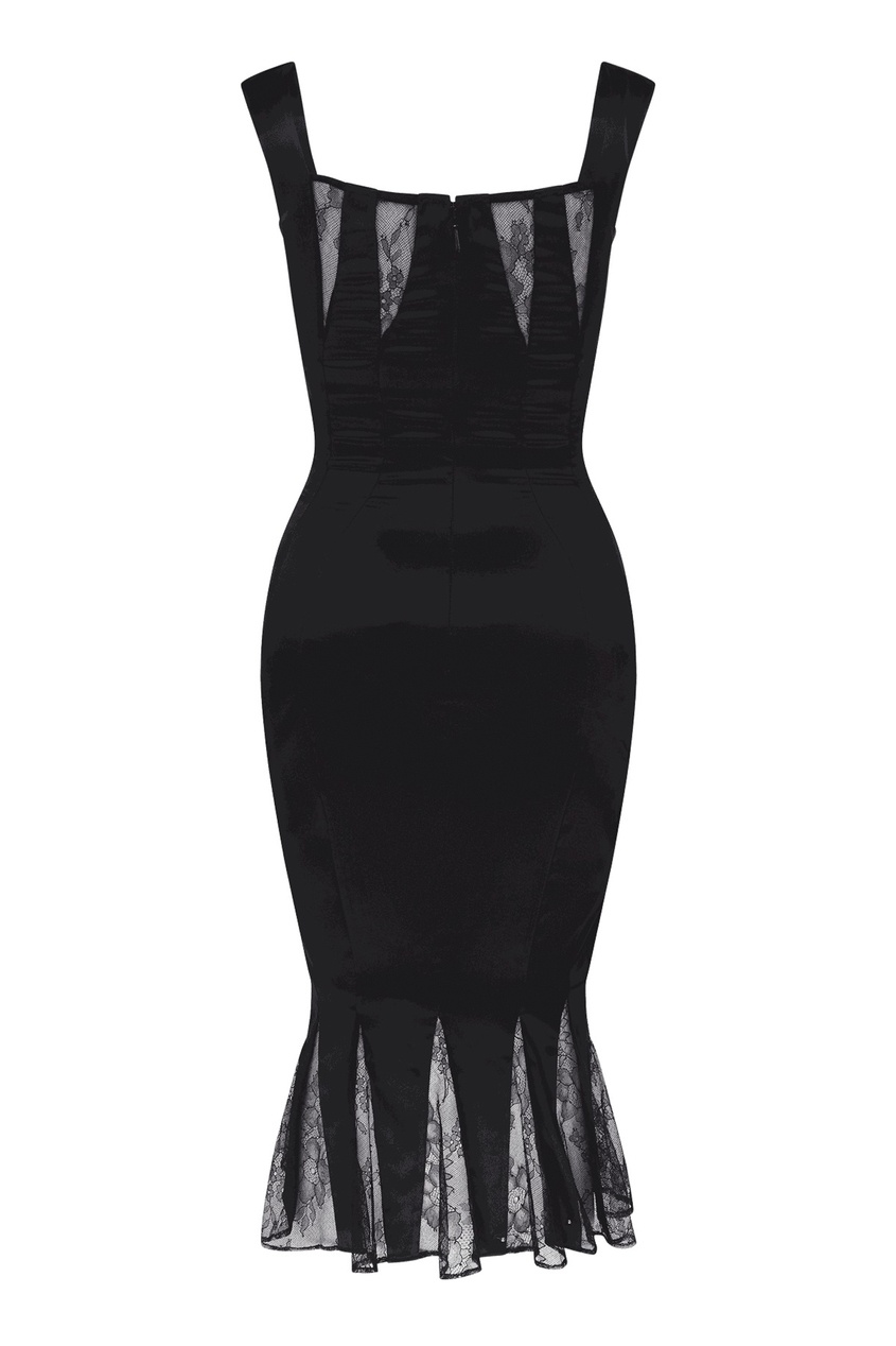 фото Черное платье-футляр из шелка с кружевными вставками vada agent provocateur