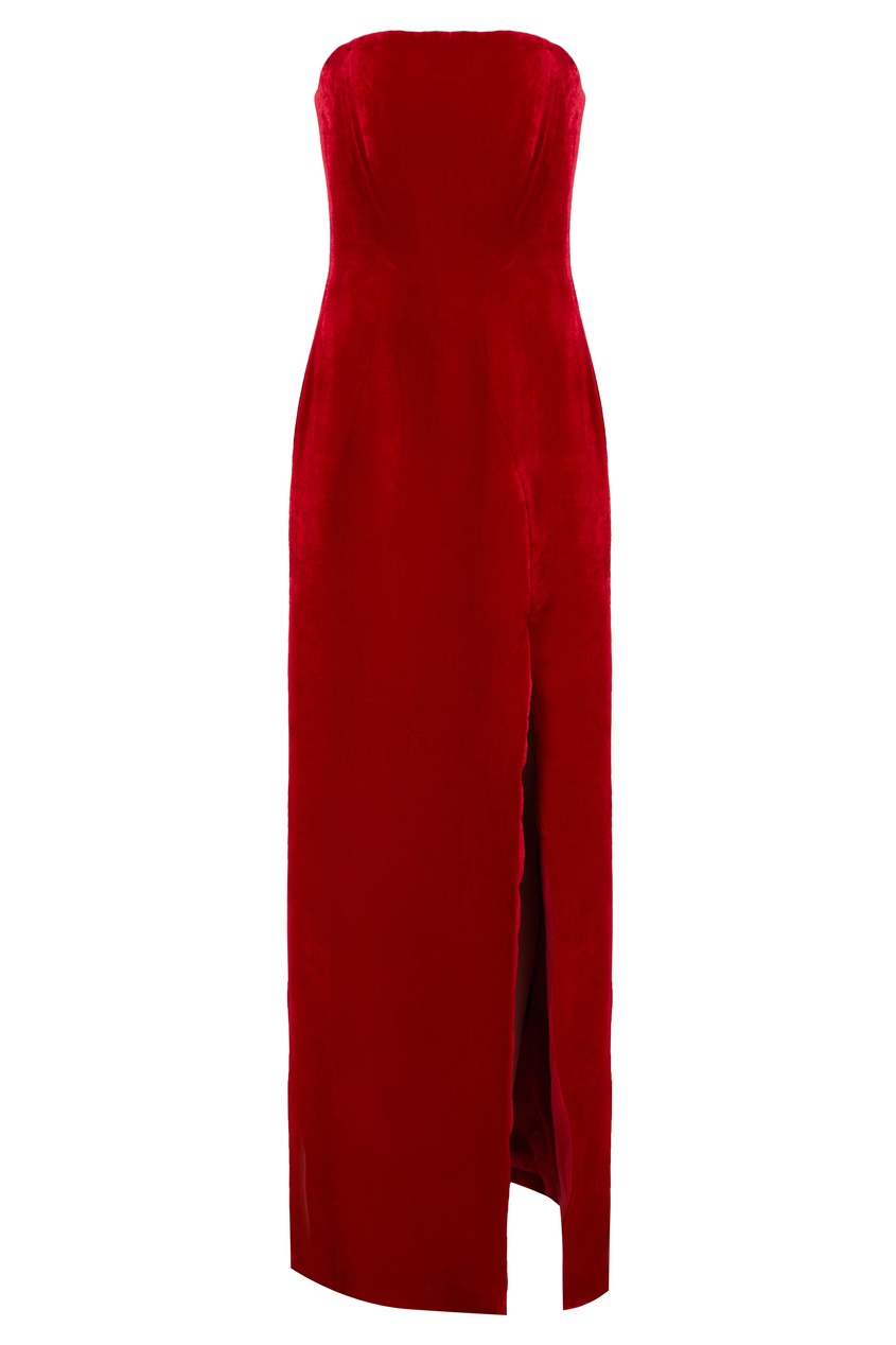 Красное платье бандо с разрезом
