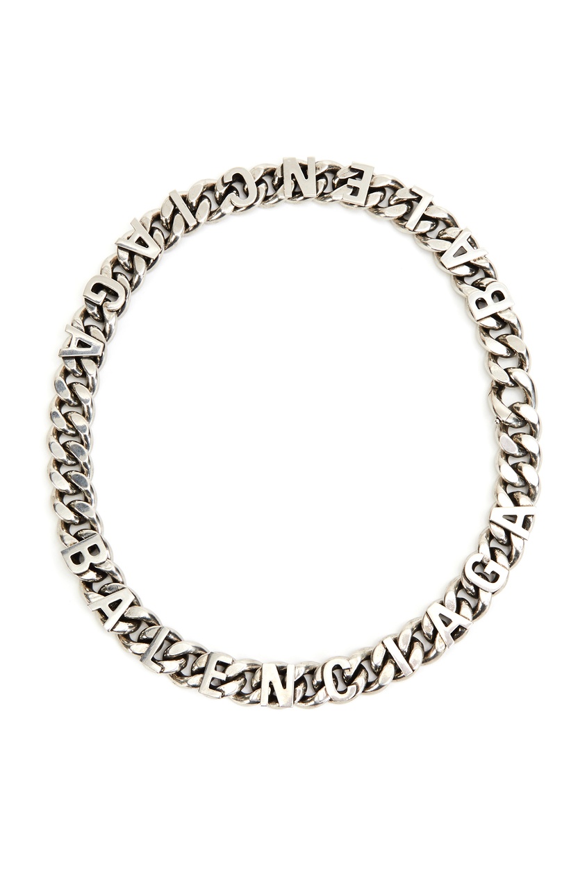 фото Ожерелье-цепь серебряного цвета с логотипами balenciaga