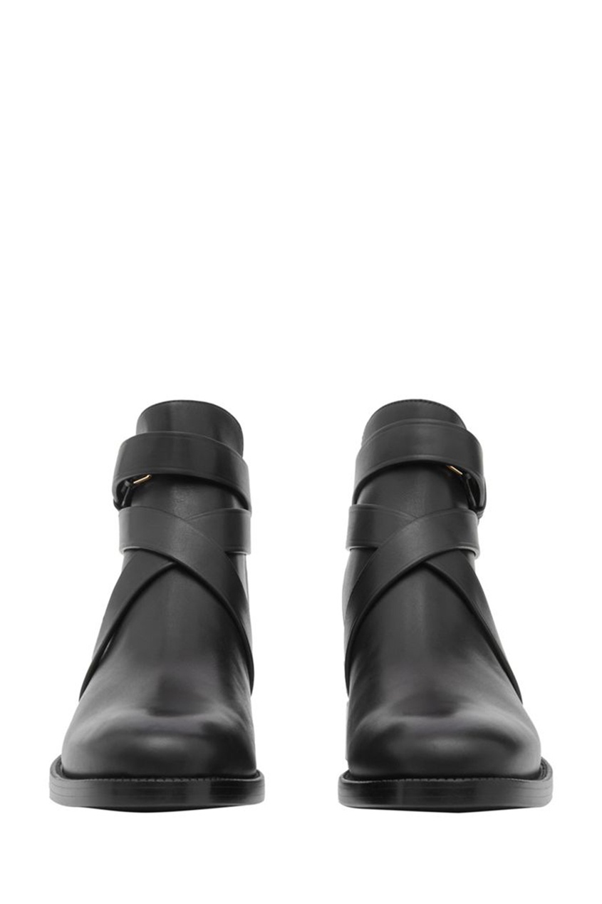 фото Черные кожаные ботинки с клетчатой отделкой burberry