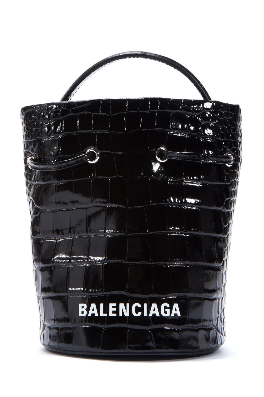 фото Черная сумка-торба из кожи с отделкой под крокодила everyday xs balenciaga