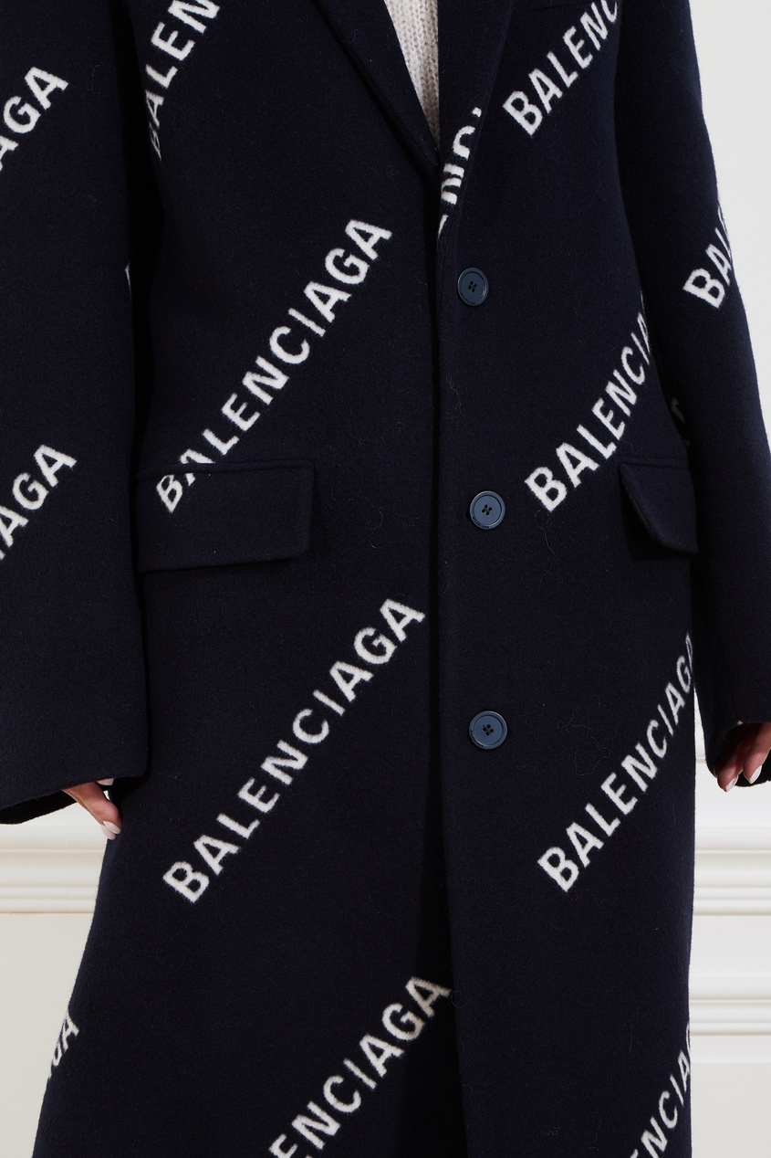 фото Пальто из шерсти и кашемира с логотипами balenciaga