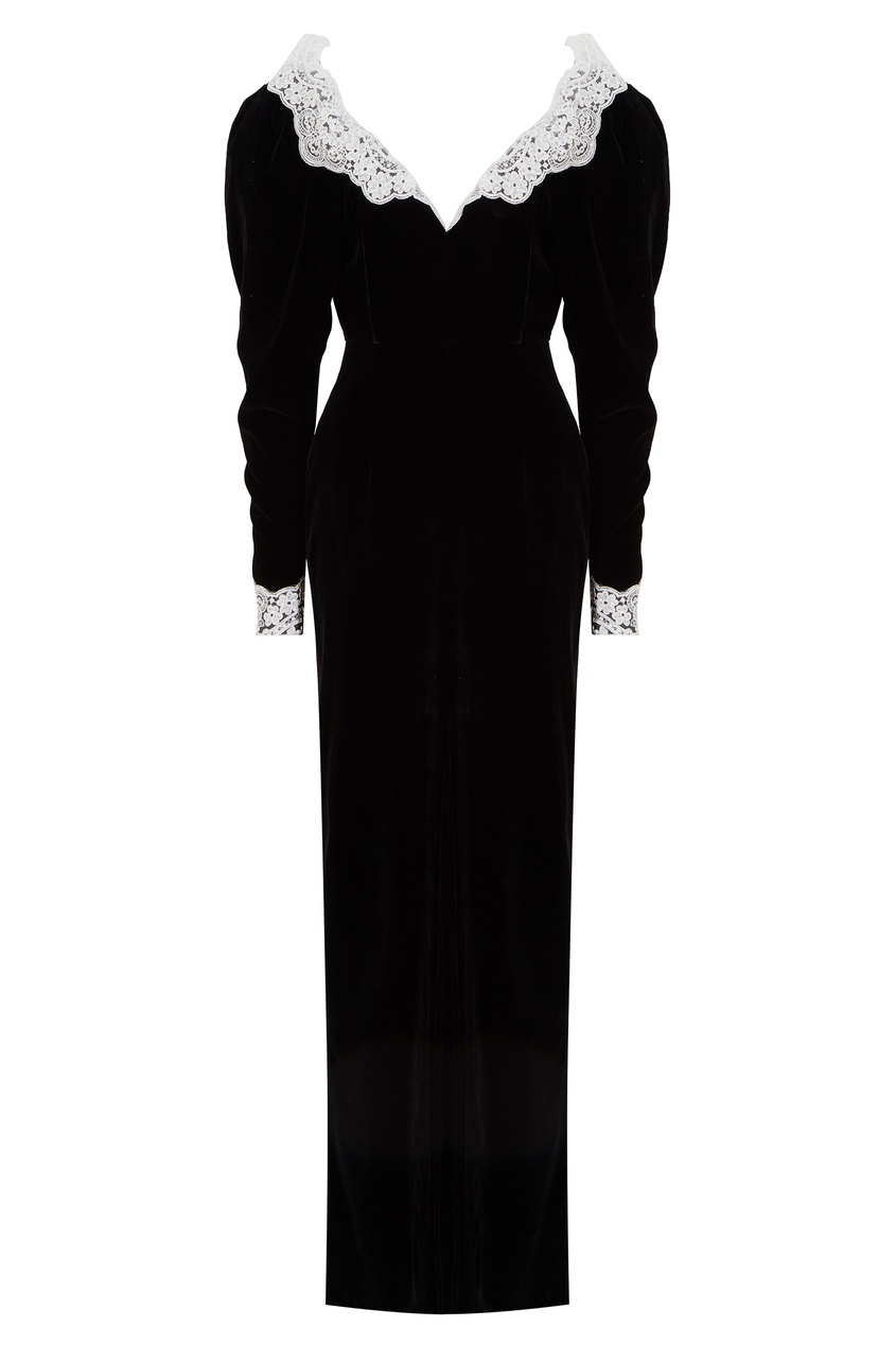 фото Бархатное платье с кружевным воротником alessandra rich