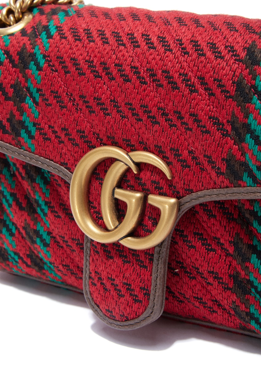 фото Красная сумка с принтом гусиная лапка gg marmont gucci