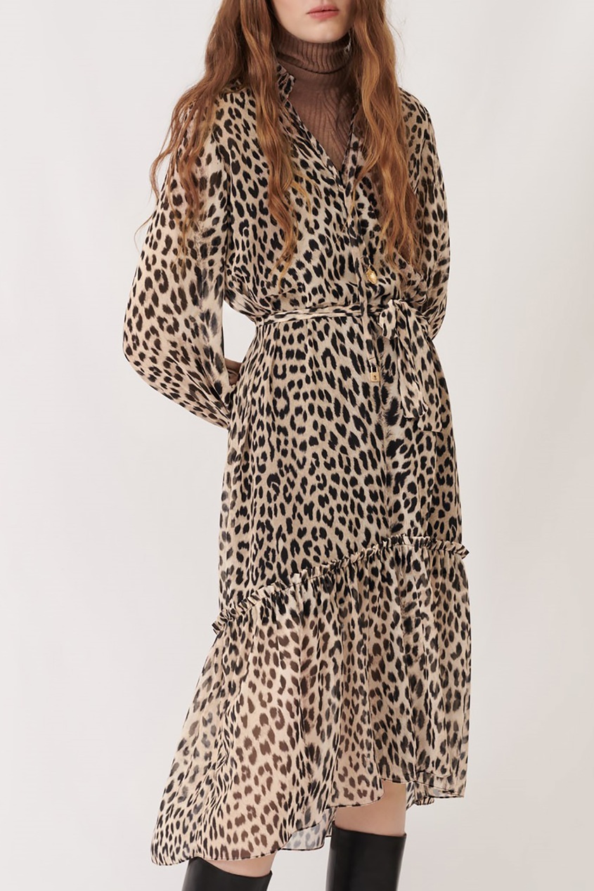 фото Муслиновое платье с леопардовым принтом maje