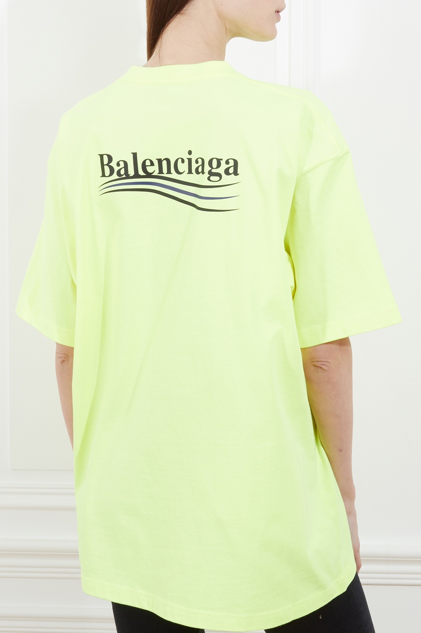 фото Ярко-желтая футболка с логотипом balenciaga