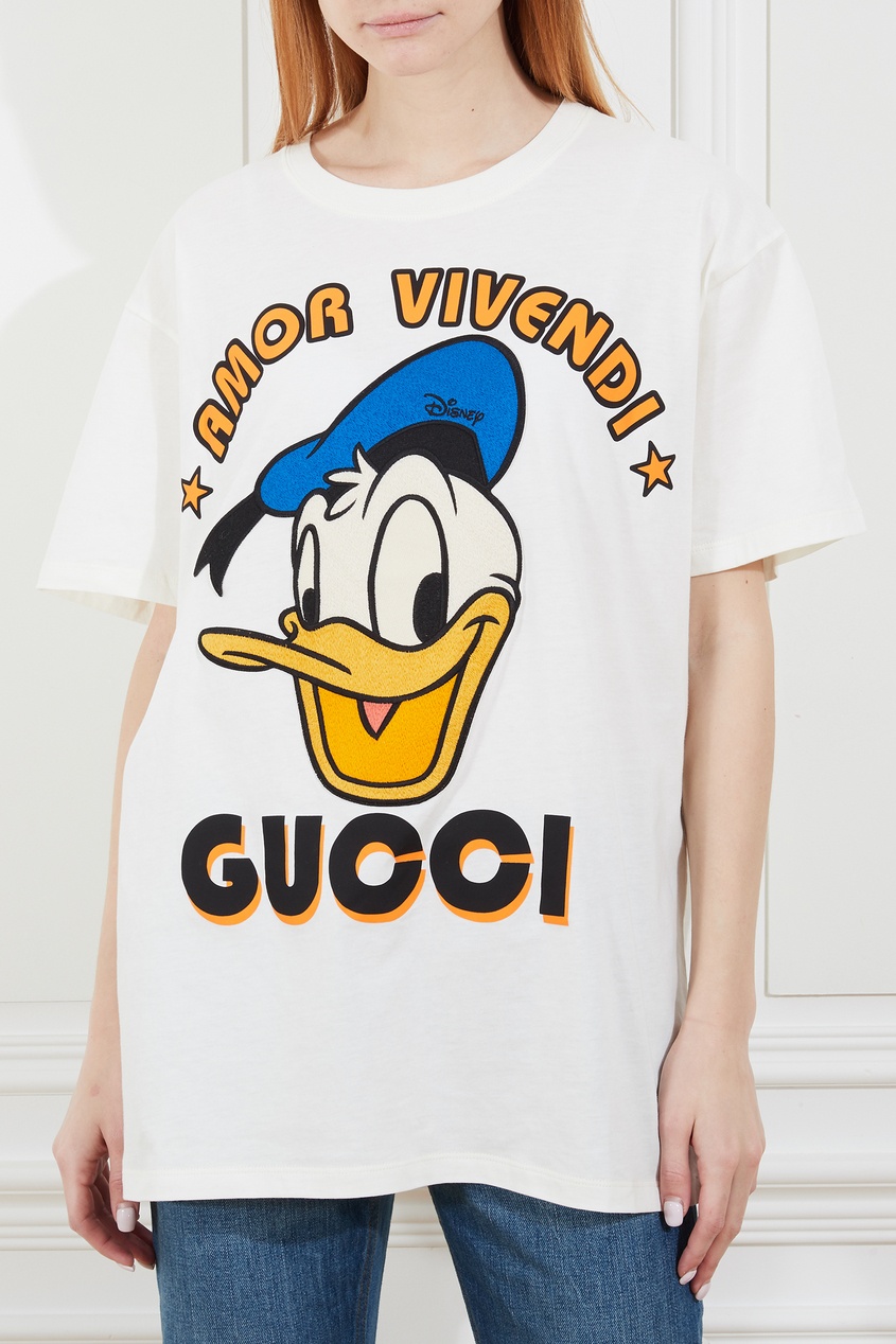 фото Кремовая футболка с принтом donald duck gucci