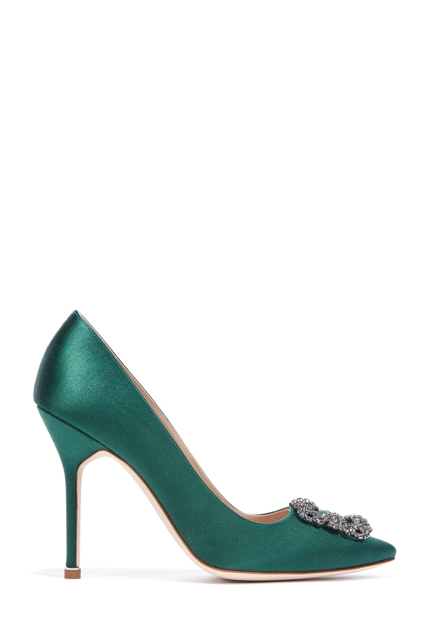 фото Темно-зеленые туфли hangisi satin 105 manolo blahnik