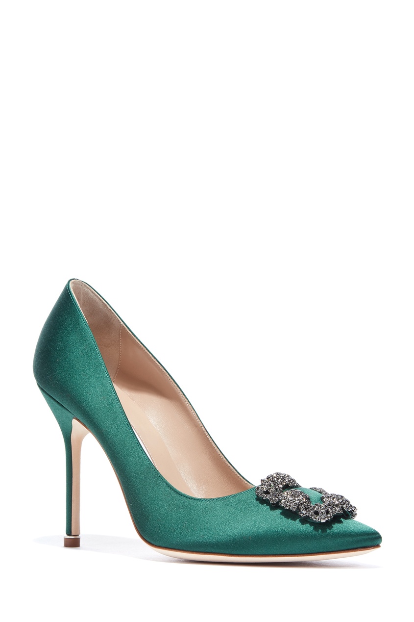 фото Темно-зеленые туфли hangisi satin 105 manolo blahnik