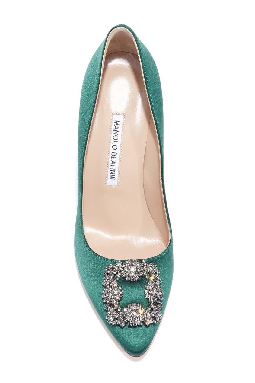 фото Темно-зеленые туфли hangisi satin 105 manolo blahnik