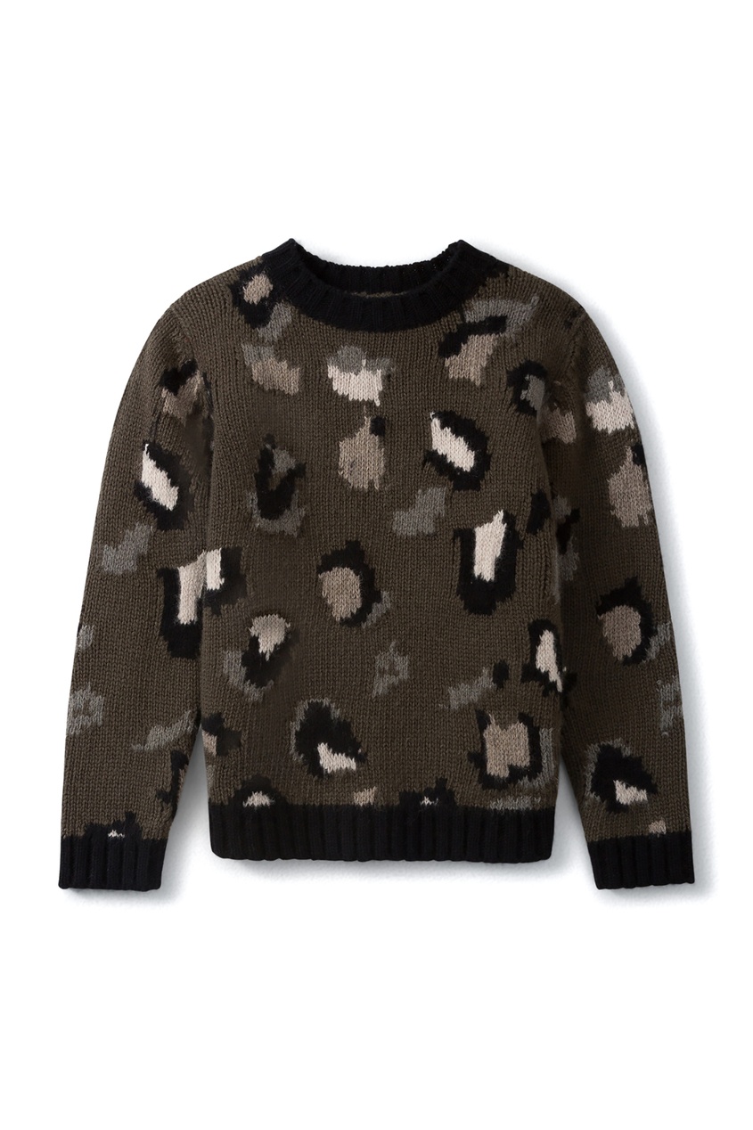 фото Шерстяной свитер цвета хаки с принтом bonpoint