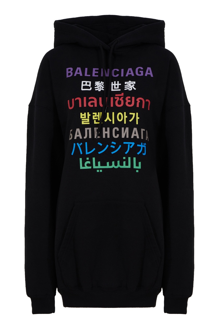 фото Черное худи с надписями languages balenciaga