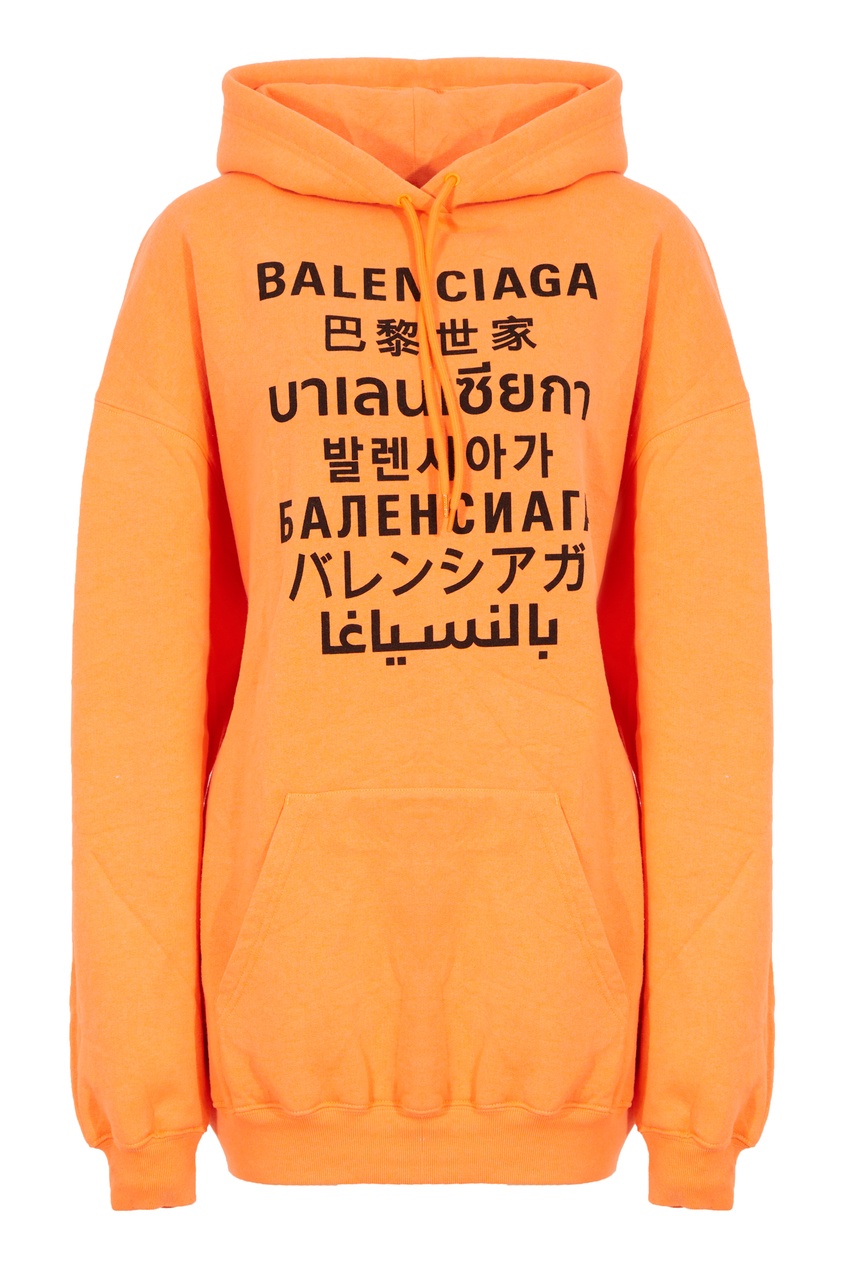 фото Оранжевое худи с надписями languages balenciaga