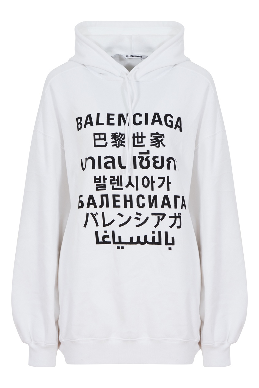 фото Белое худи с надписями languages balenciaga