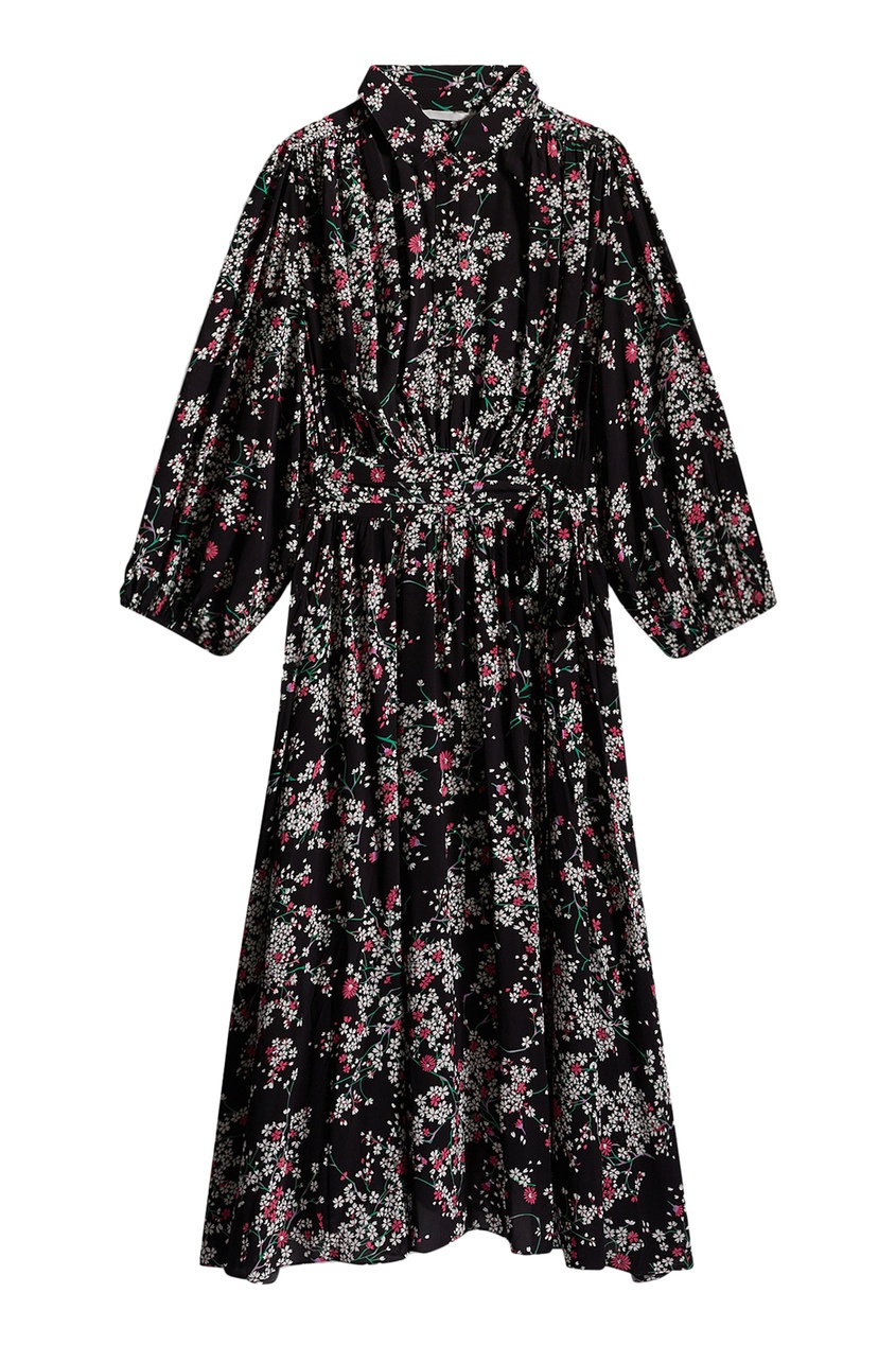 фото Черное платье с цветочным принтом и объемными рукавами claudie pierlot