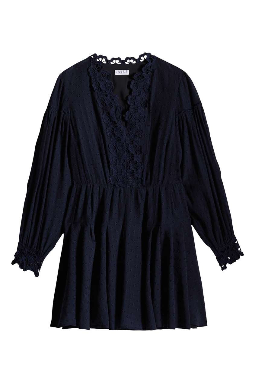 фото Темно-синее платье с отделкой гипюром claudie pierlot