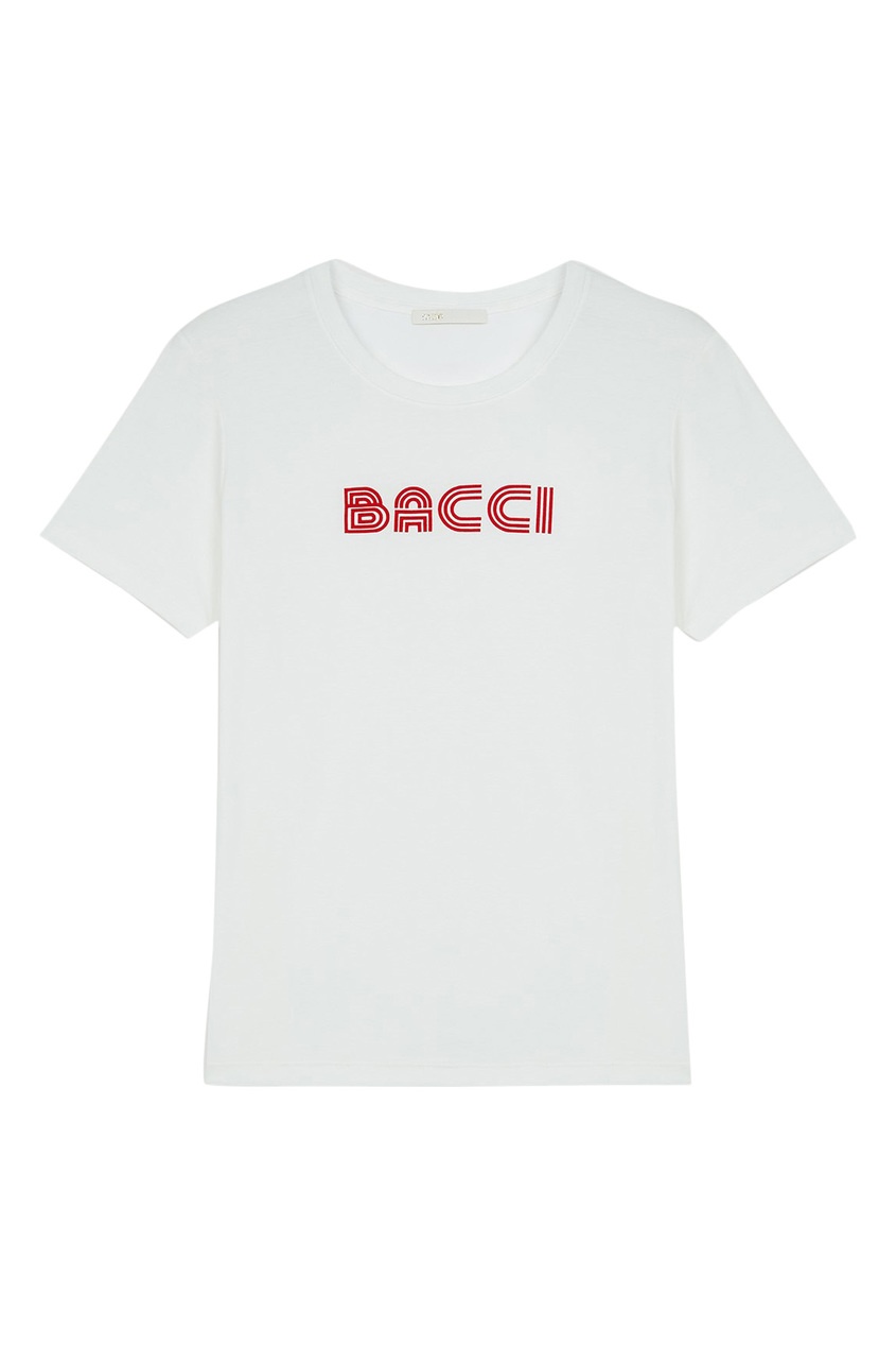 фото Белая футболка с надписью bacci maje