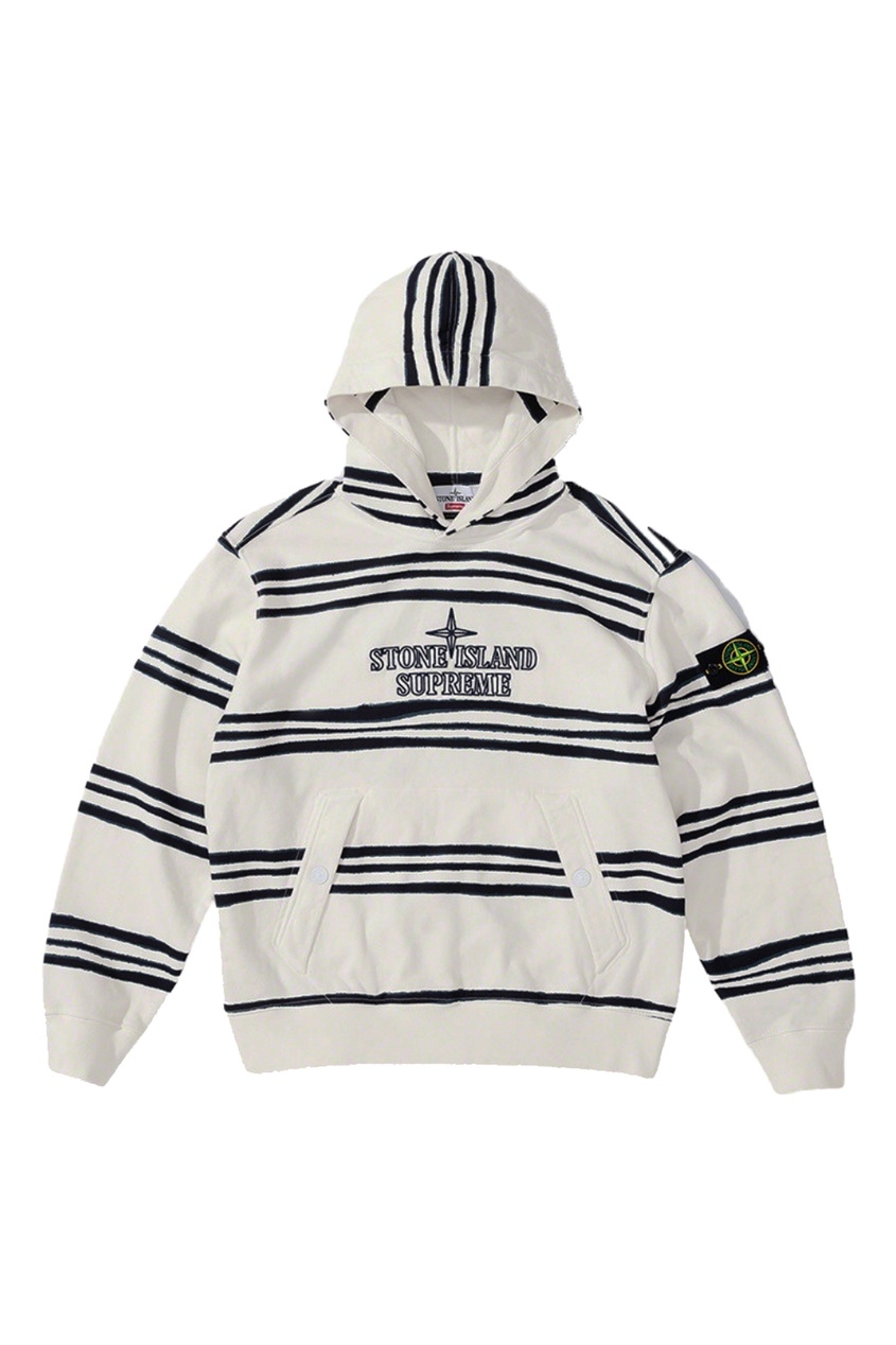 фото Худи в полоску supreme stone island warp stripe hooded sweatshirt white