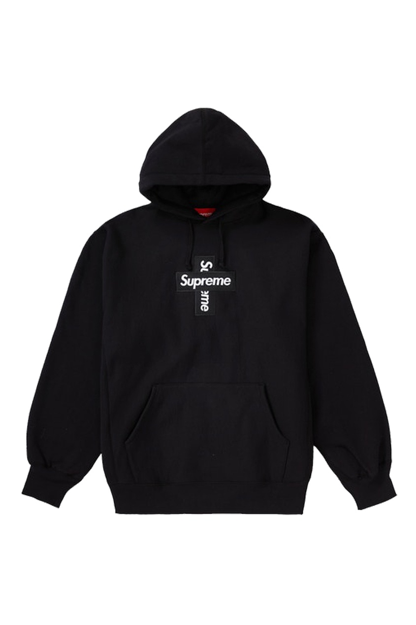 фото Черное худи supreme cross box logo hooded sweatshirt black