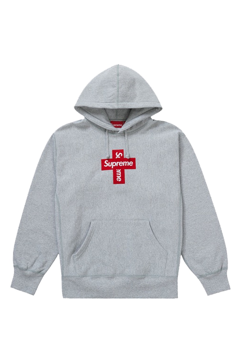 фото Худи supreme cross box logo hooded sweatshirt heather grey