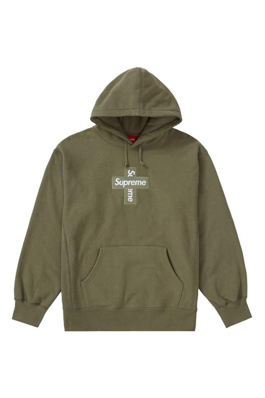 фото Худи supreme cross box logo hooded sweatshirt light olive