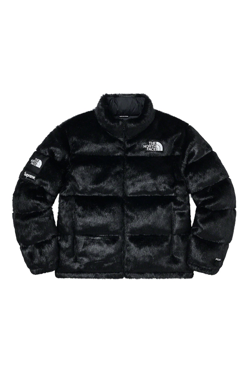 фото Черная куртка supreme the north face faux fur nuptse jacket black