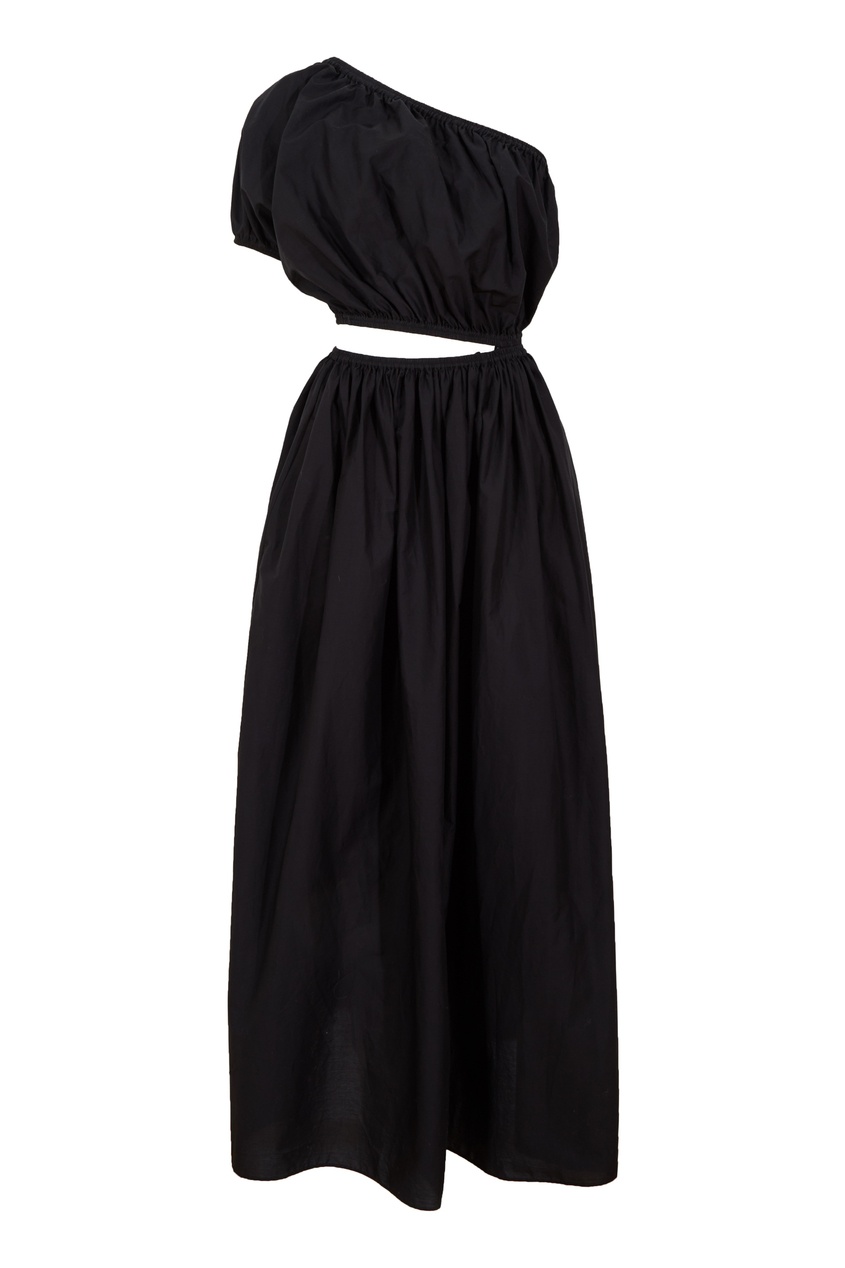 фото Черное хлопковое платье на одно плечо matteau