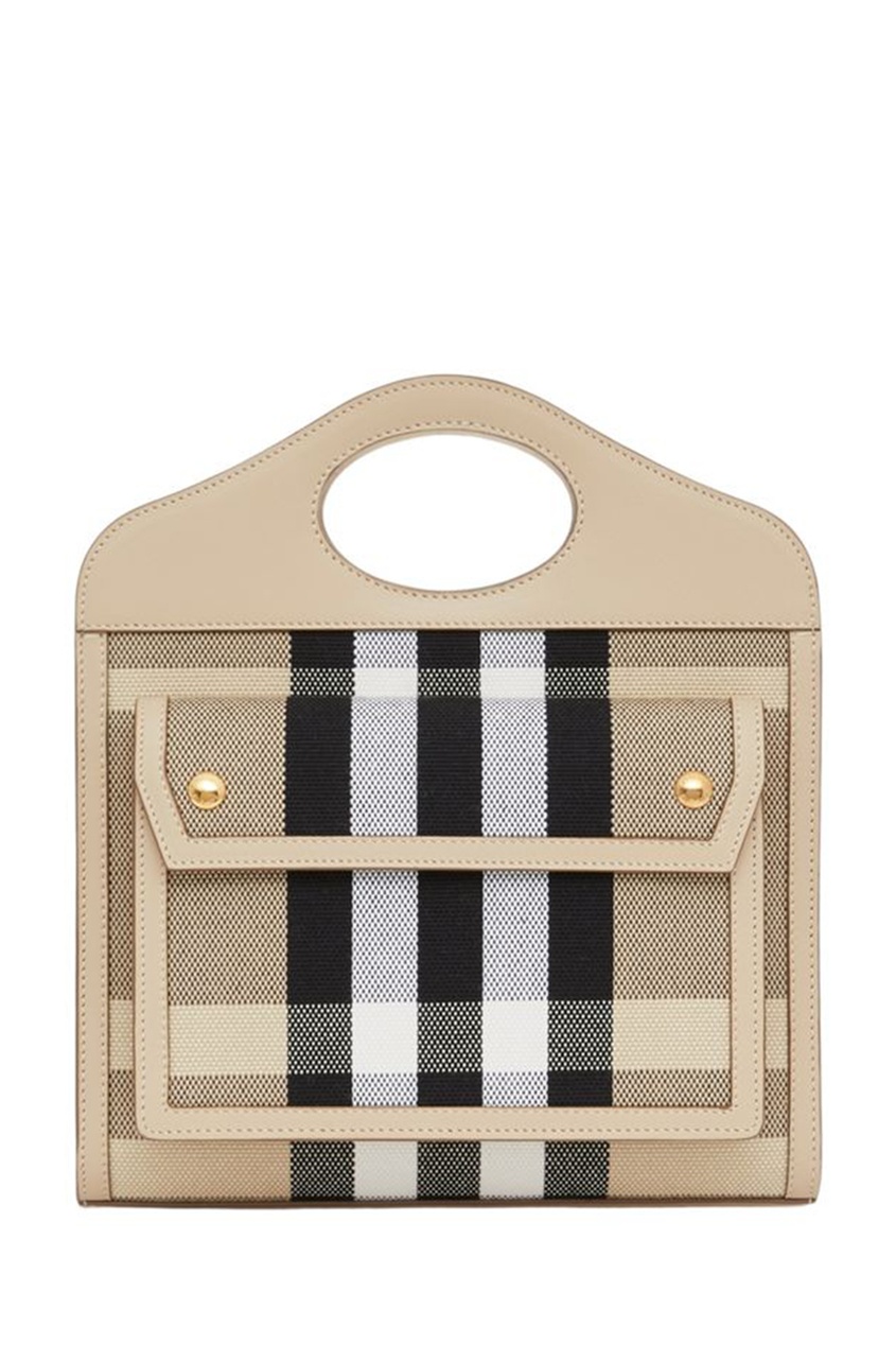 фото Миниатюрная бежево-серая клетчатая сумка pocket burberry