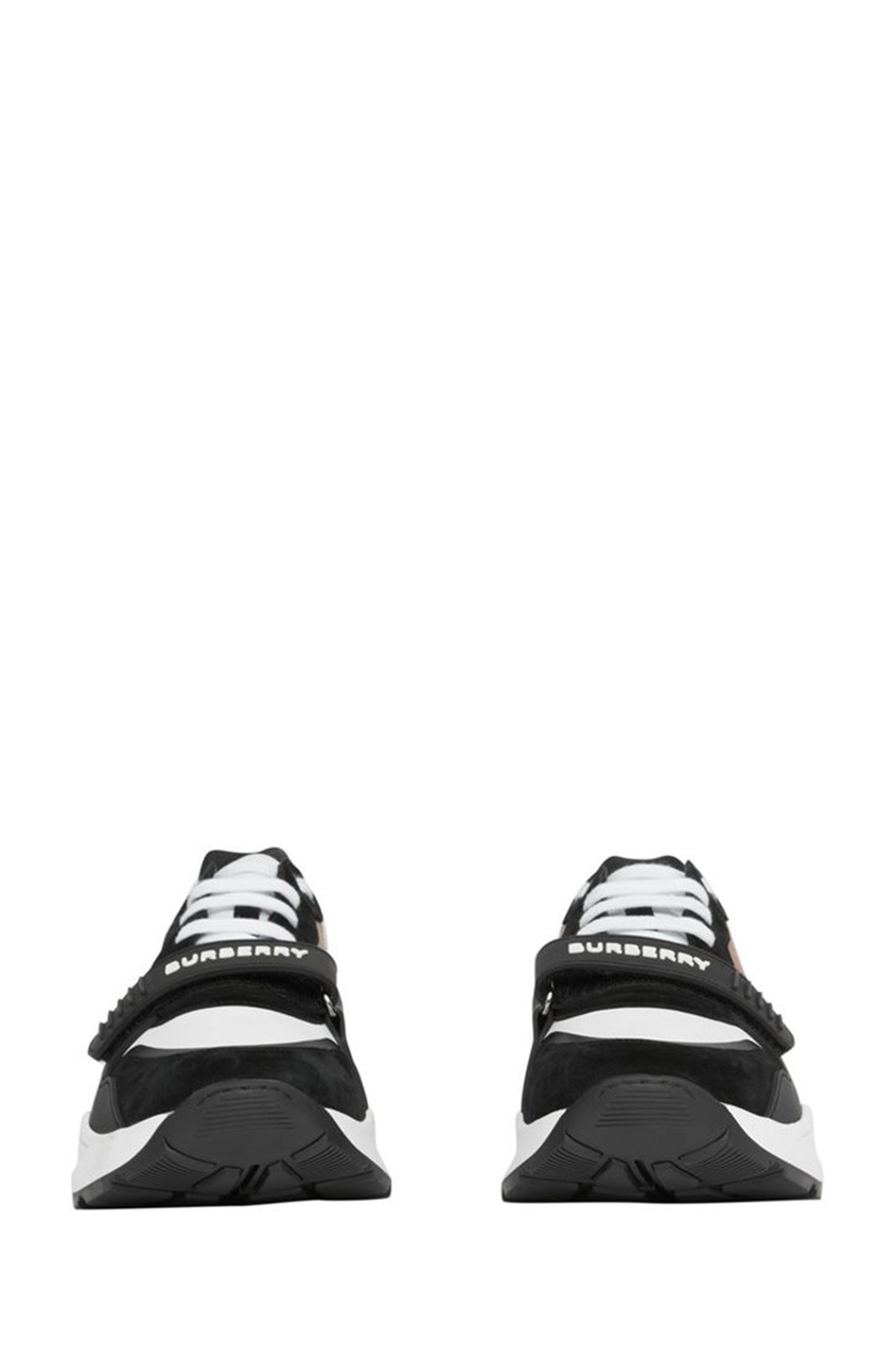 фото Черно-бело-коричневые комбинированные кроссовки burberry