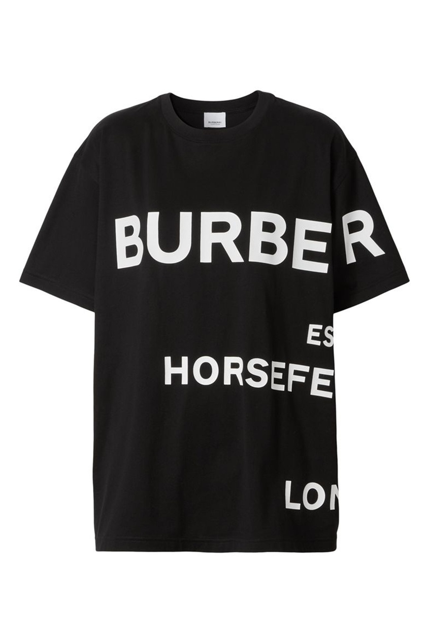 Черная хлопковая футболка оверсайз с белыми надписями Burberry Black 10198181 