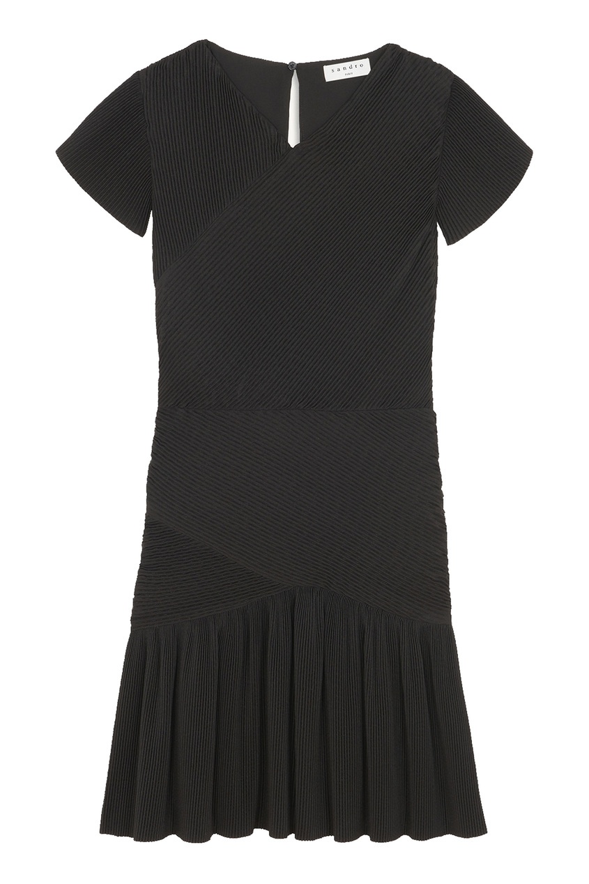 фото Черное плиссированное платье-мини sandro