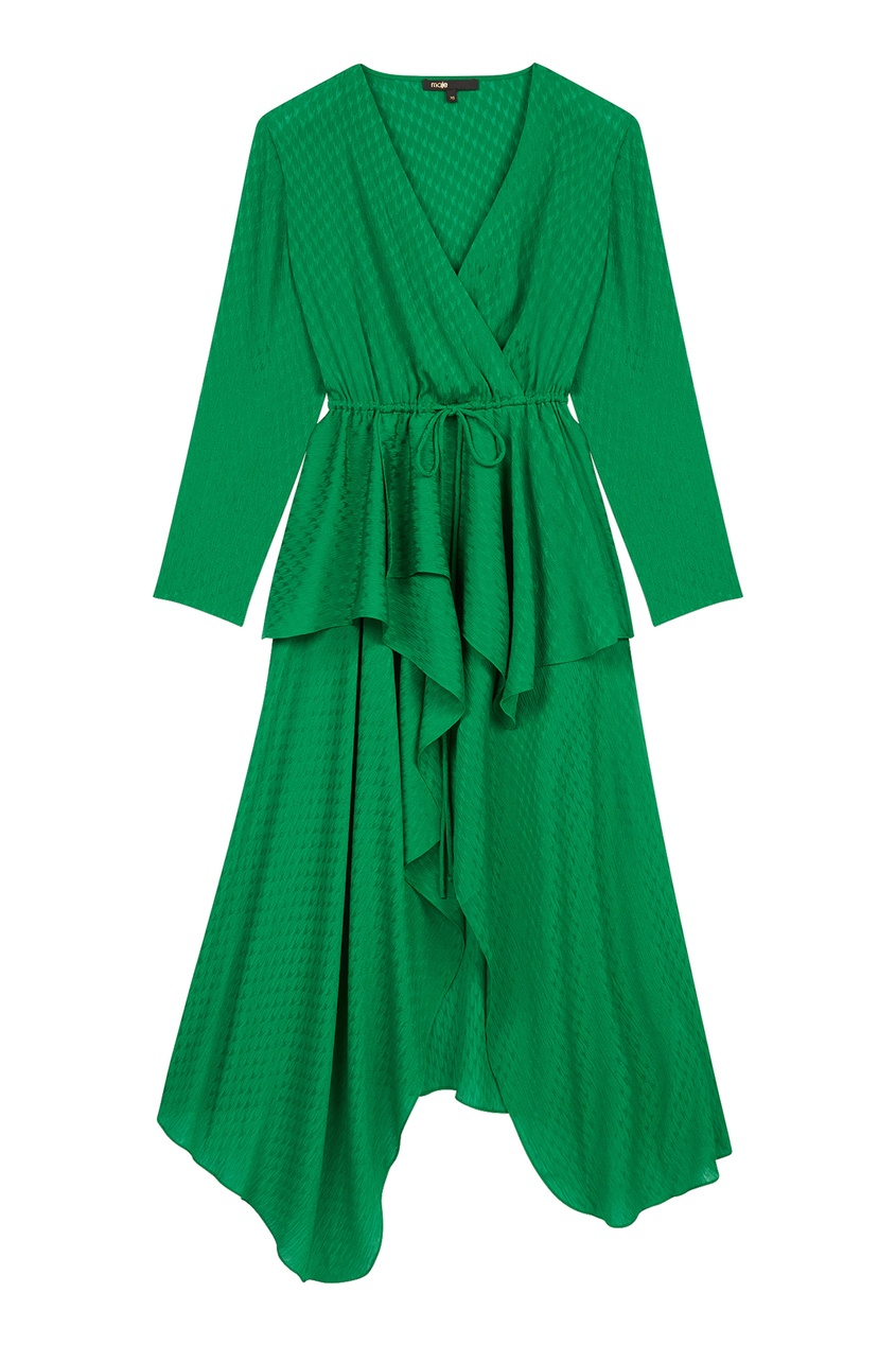 фото Зеленое асимметричное платье из жаккарда maje