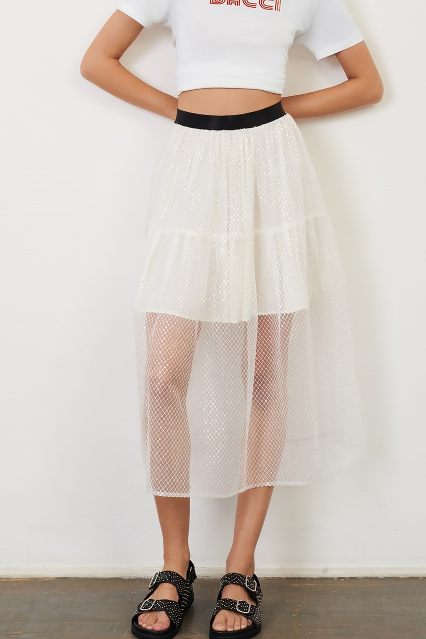 фото Белая двухслойная юбка с пайетками maje