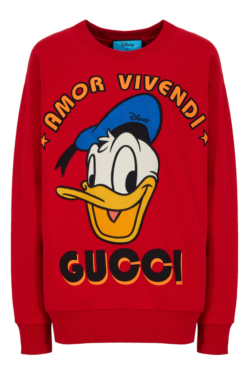 фото Красный свитшот с принтом donald duck gucci