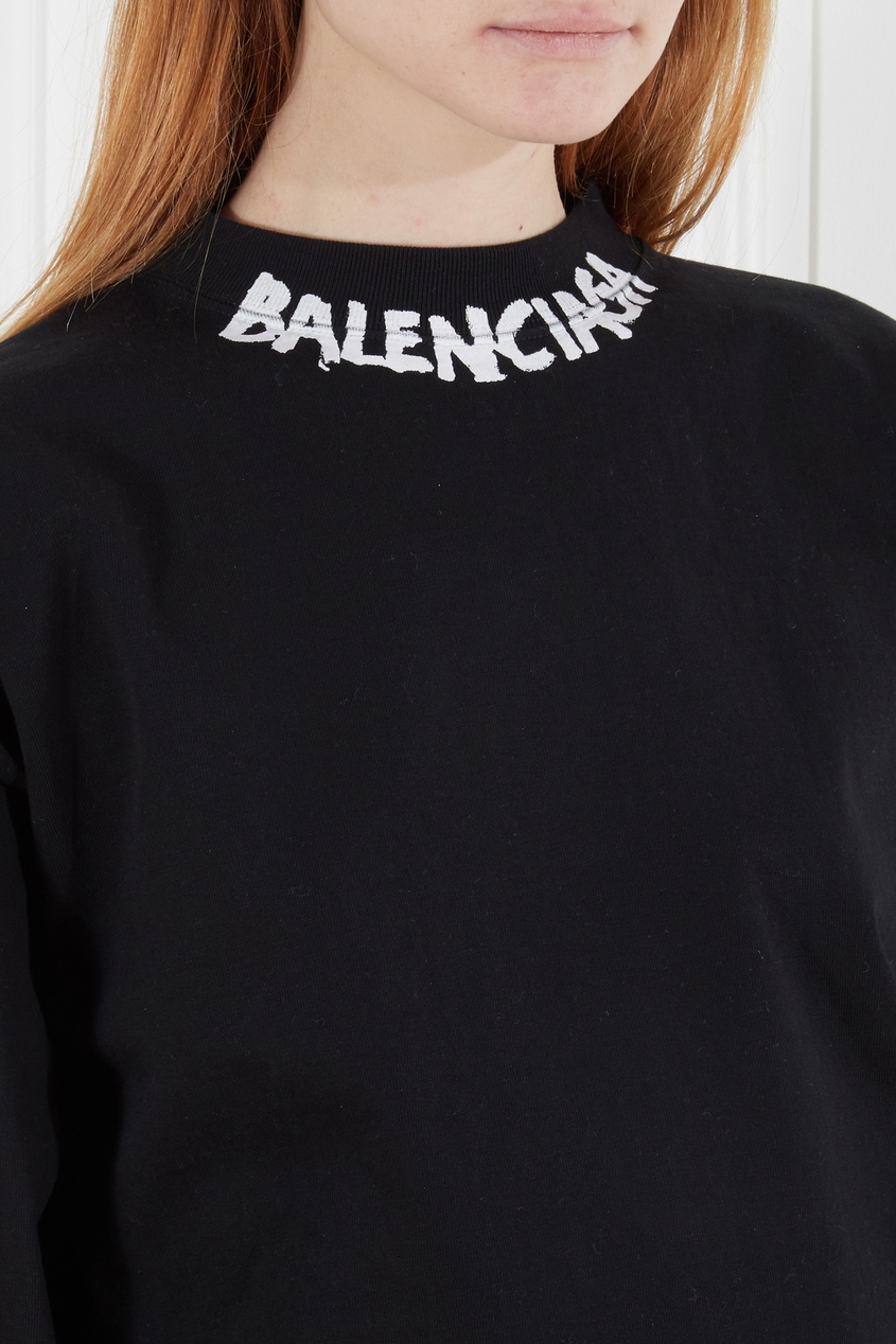 фото Черный хлопковый лонгслив с логотипом balenciaga