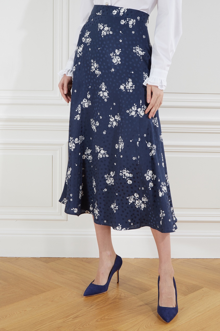 фото Синяя юбка с белым цветочным принтом alessandra rich