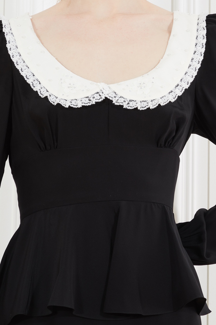 фото Черное шелковое платье с белым воротником alessandra rich