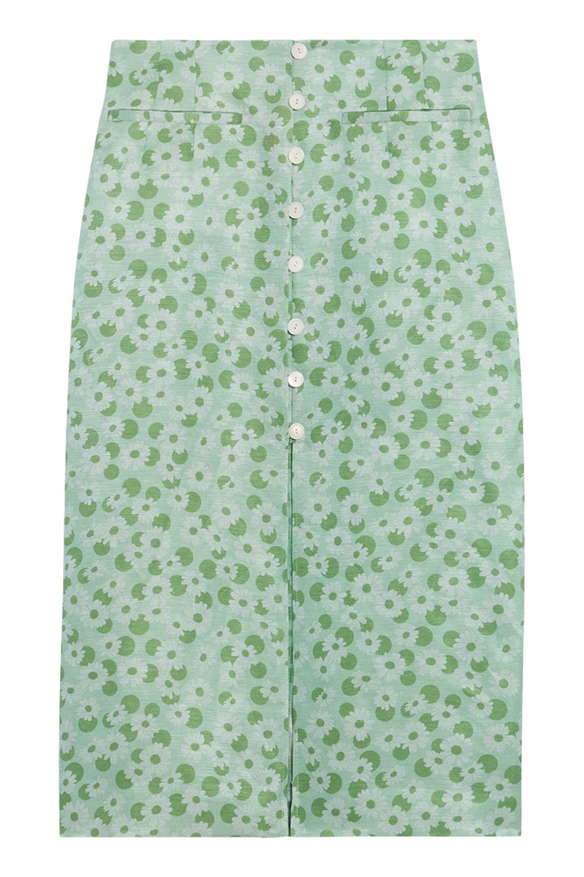 фото Зеленая юбка из шелка и льна с цветочным принтом sandro