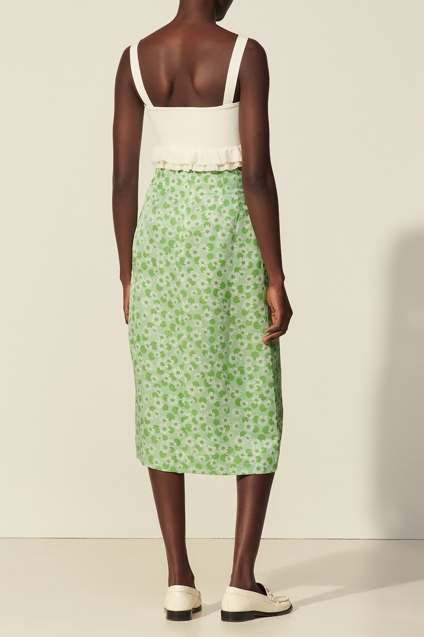 фото Зеленая юбка из шелка и льна с цветочным принтом sandro