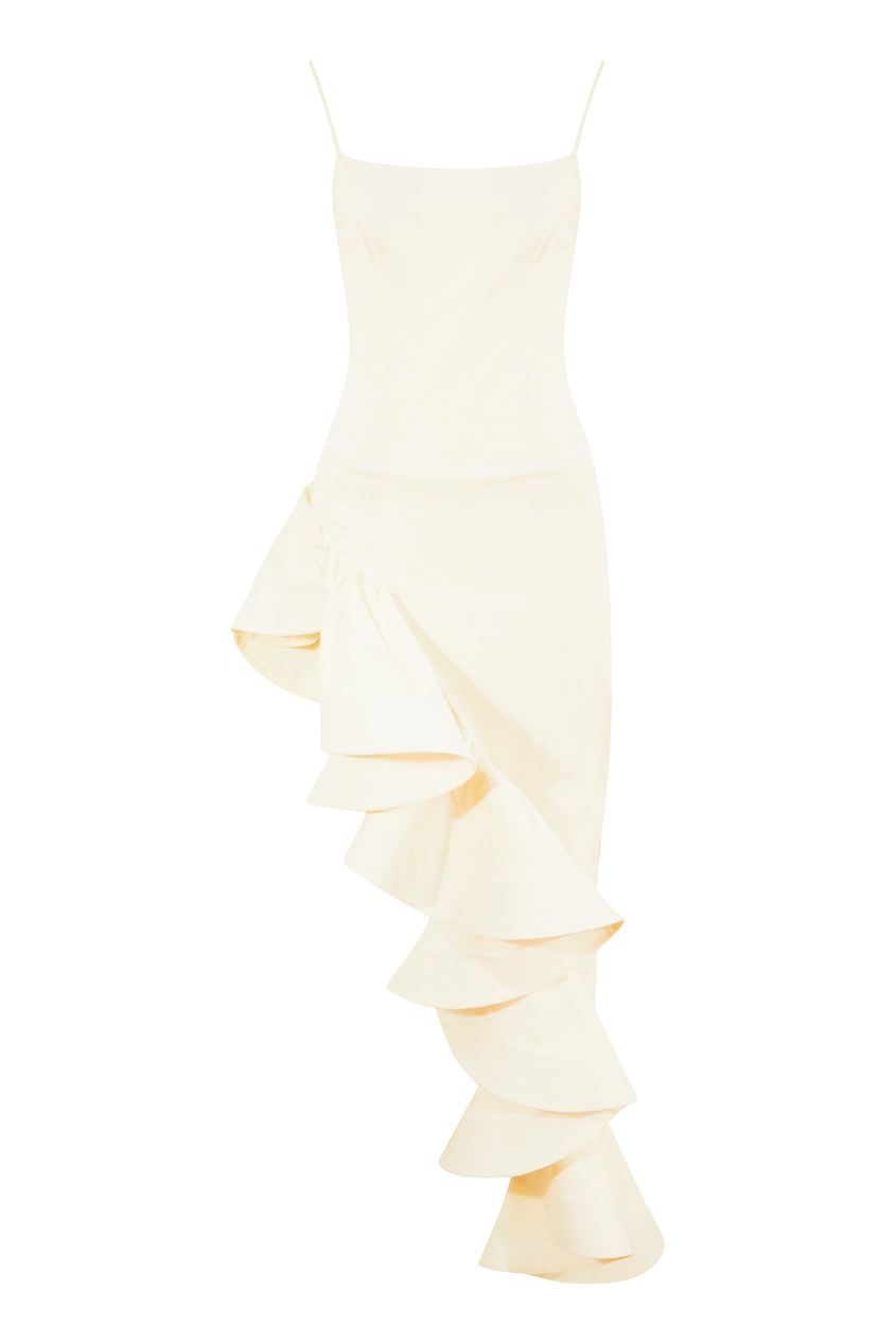 фото Асимметричное молочное платье с оборкой giuseppe di morabito