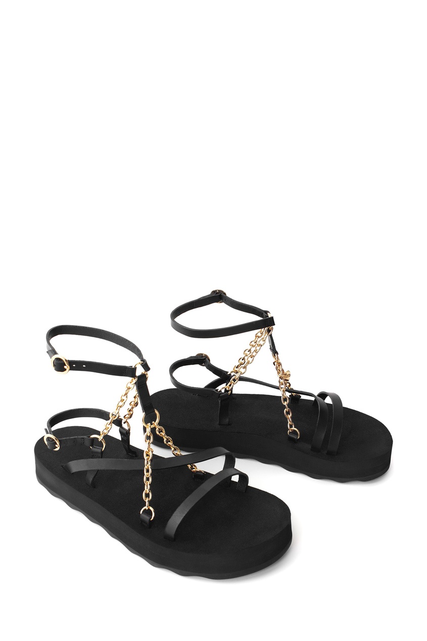 фото Черные кожаные сандалии с цепочами maje