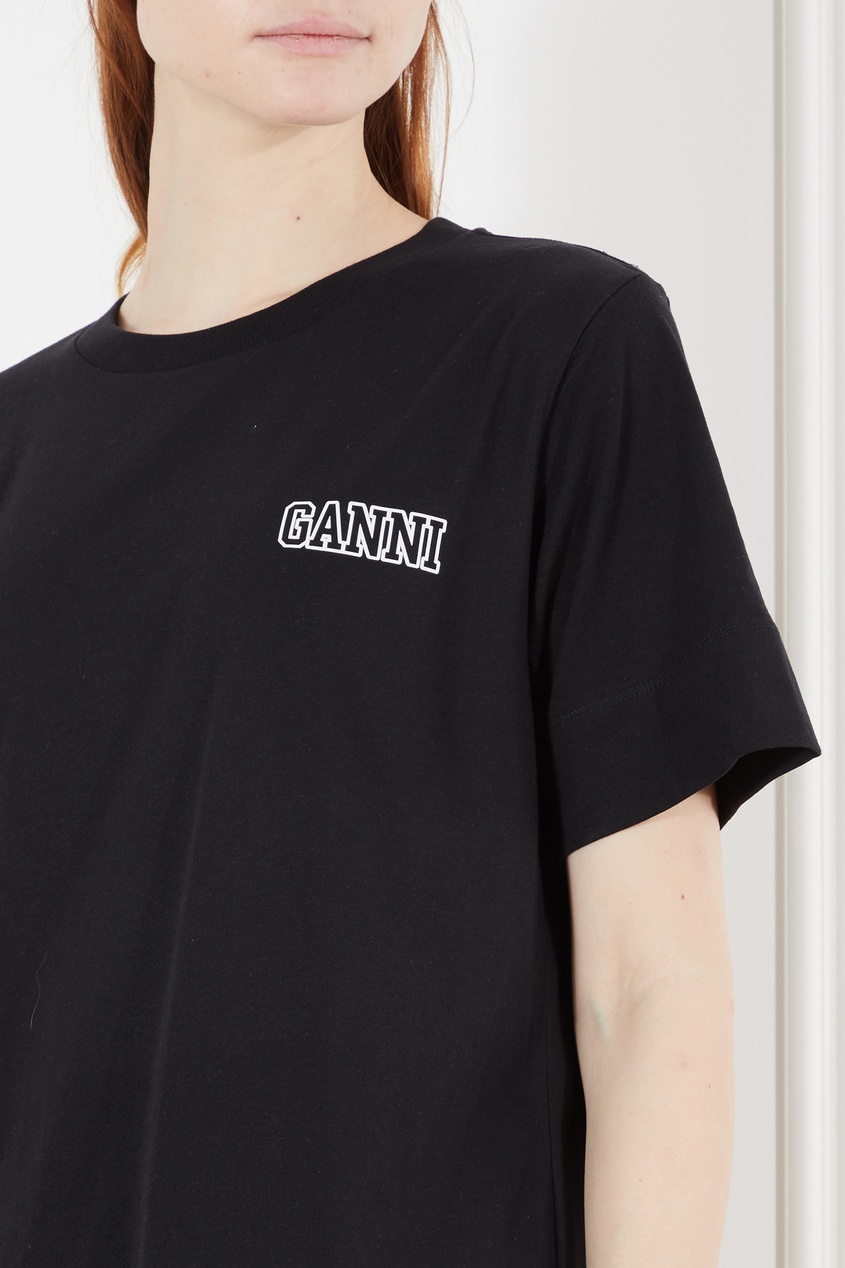 фото Черная футболка с логотипом ganni