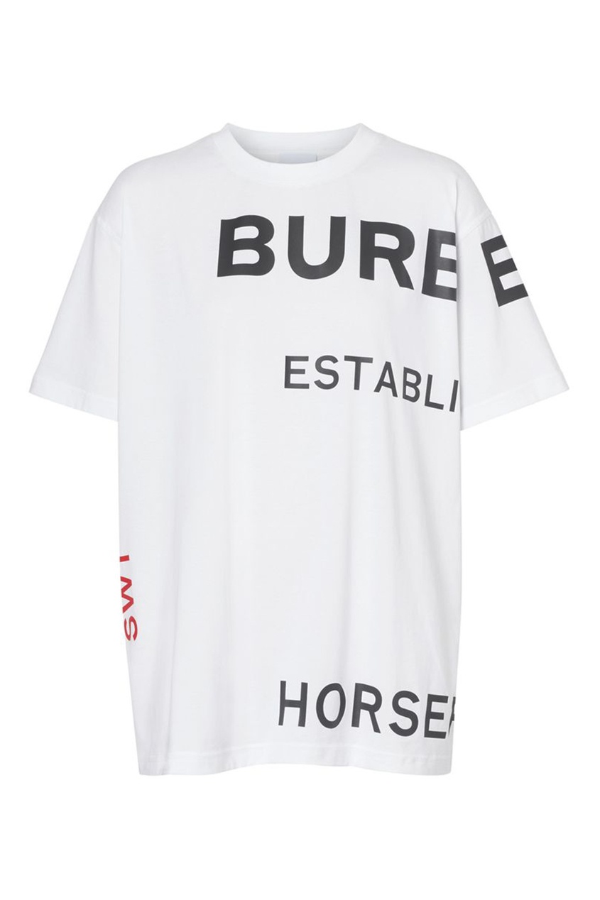 фото Белая футболка оверсайз с принтом horseferry burberry
