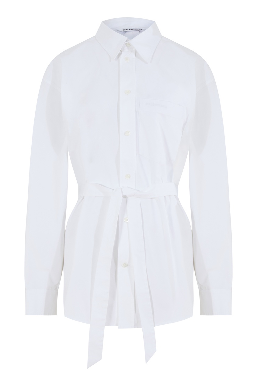 Белая хлопковая рубашка с поясом Balenciaga белого цвета