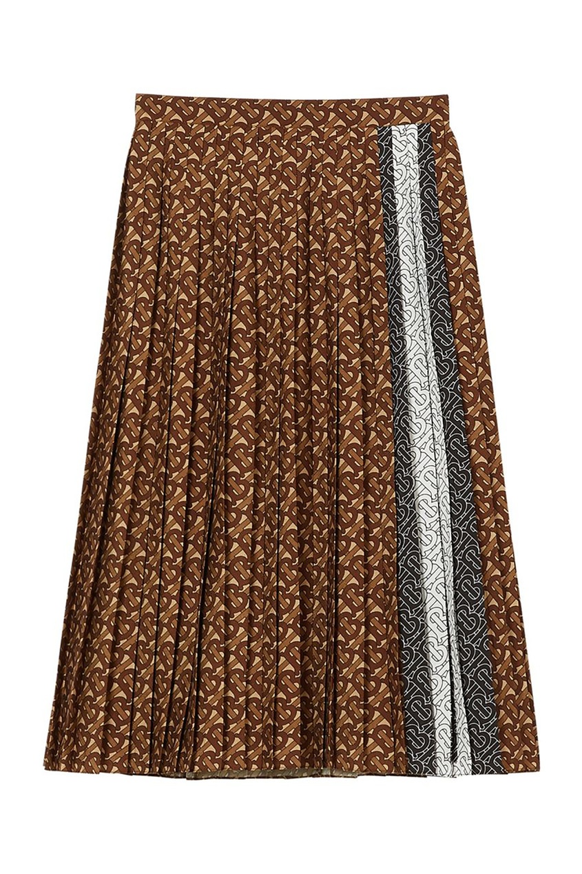 фото Коричневая плиссированная юбка с монограммами burberry