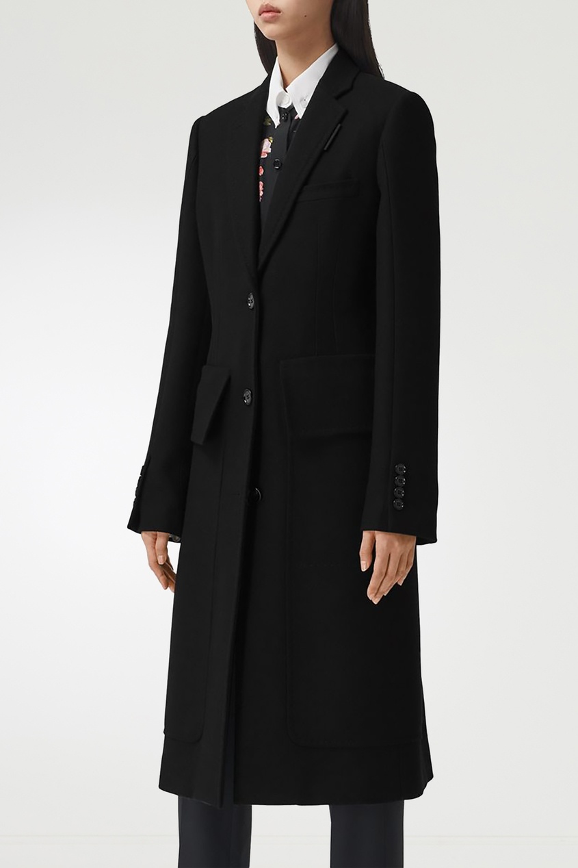 фото Черное приталенное пальто из шерсти burberry