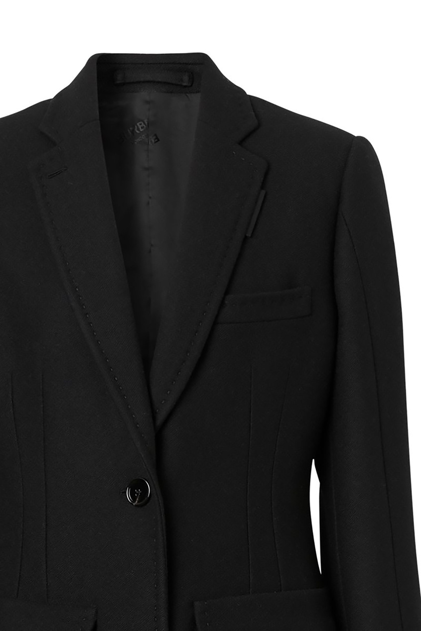 фото Черное приталенное пальто из шерсти burberry
